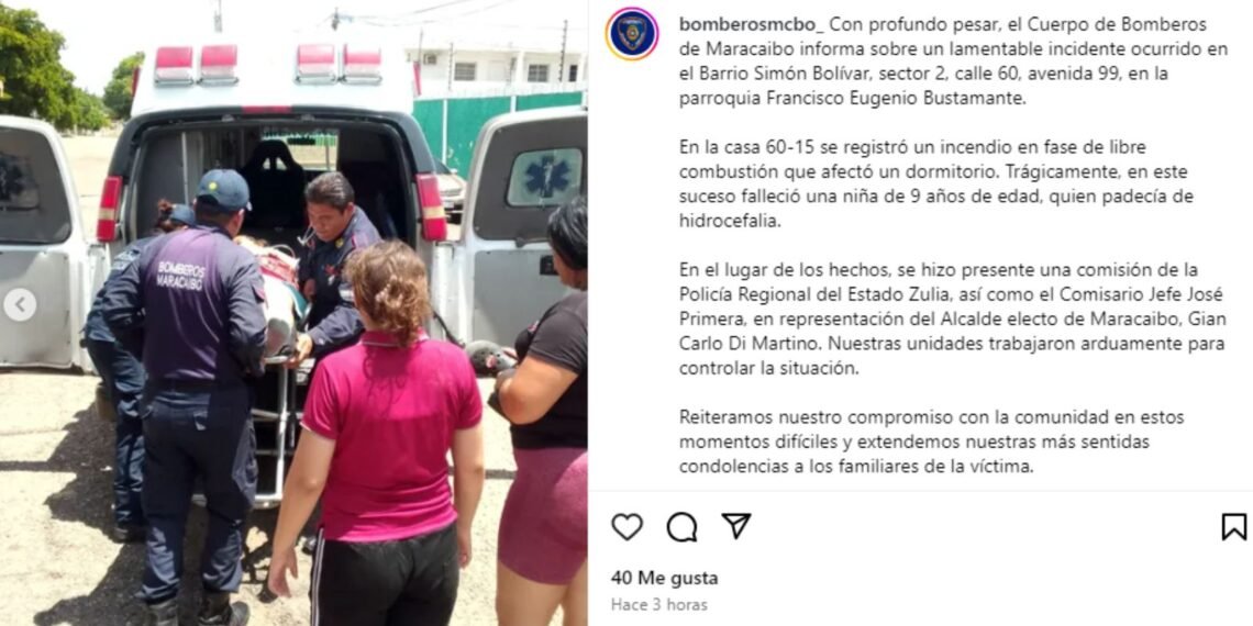 Una niña de 9 años murió tras el incendio en su vivienda en Maracaibo 