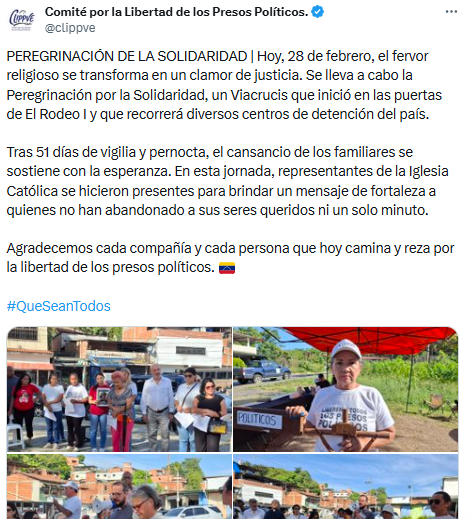 Clippve comenzó una “Peregrinación por la libertad” para llevar fortaleza a familiares de presos políticos